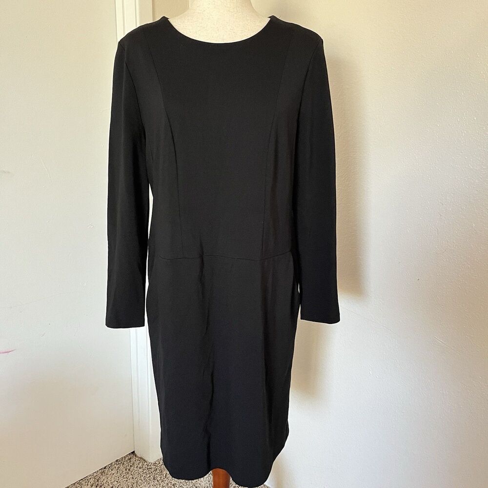 Elegant Talbots Black Dress Drop Waist Style Long Sleeve Front Pockets Size 14P